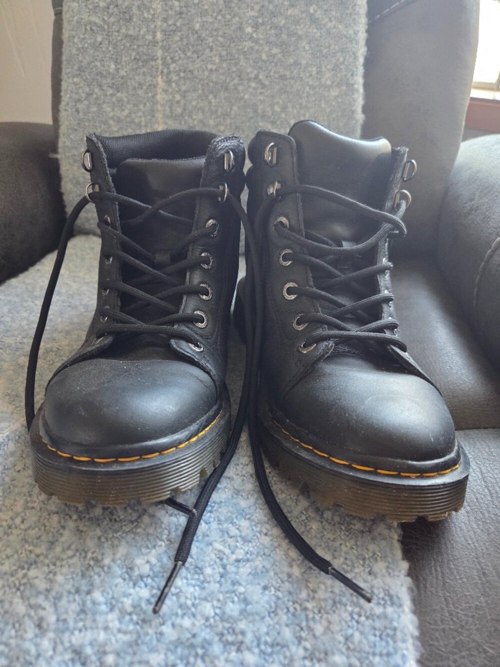 Dr. Martens Womens Faora Mid Top Black Leather Combat Ankle Boots Size US 10